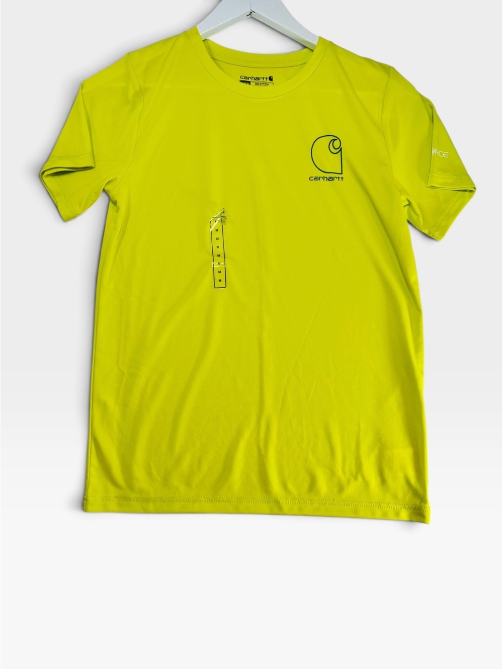 ⁠Carhartt Force Boys Medium 10-12 High Vis Yellow Short Sleeve Tech Shirt NWOT